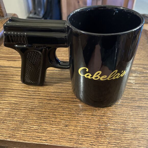 Cabela's Black Hand Gun Pistol Grip Handle 16 Oz Ceramic Coffee Tea Mug Cup - Picture 1 of 4